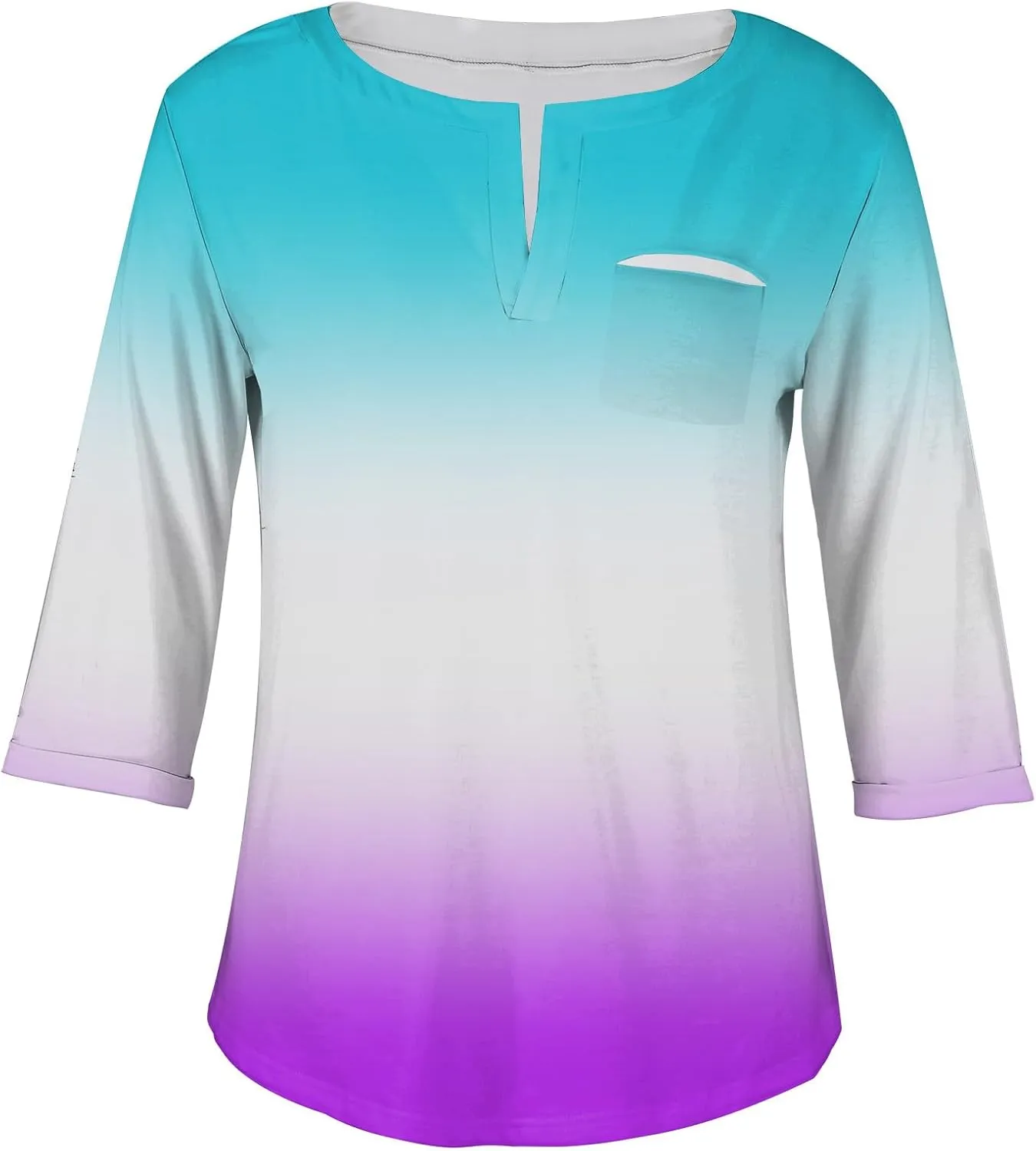 3/4 Sleeve Women Tops Winter Tops Dressy Casual Elbow Length Sleeve Vneck Shirts Tie Dye Gradient Loose Fall Clothing