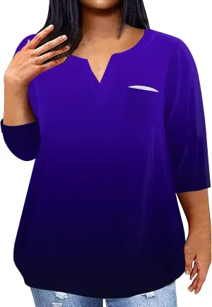 3/4 Sleeve Women Tops Winter Tops Dressy Casual Elbow Length Sleeve Vneck Shirts Tie Dye Gradient Loose Fall Clothing