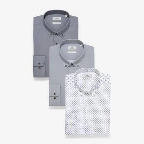 3PK GREY TEXTURED AND PRINT SMART SHIRTS