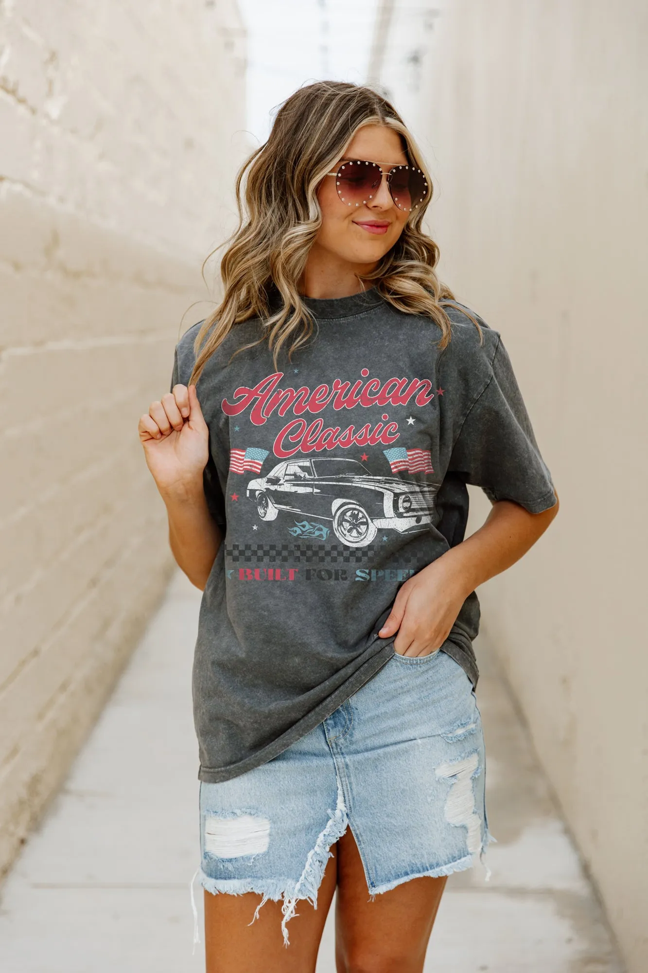 AMERICAN CLASSIC OVERSIZED VINTAGE WASH TEE IN GREY