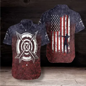 Archery USA Flag Hawaiian Shirt, Navy Red Aloha Shirt For Men & Women, Best Gift For Summer, Husband, Wife, Boyfriend, Girlfriend