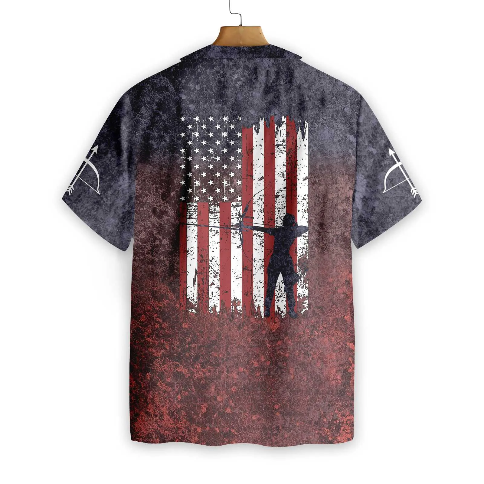 Archery USA Flag Hawaiian Shirt, Navy Red Aloha Shirt For Men & Women, Best Gift For Summer, Husband, Wife, Boyfriend, Girlfriend