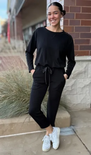 Ariella Black Set with Crew Neck Top and Straight Leg Cropped Pant