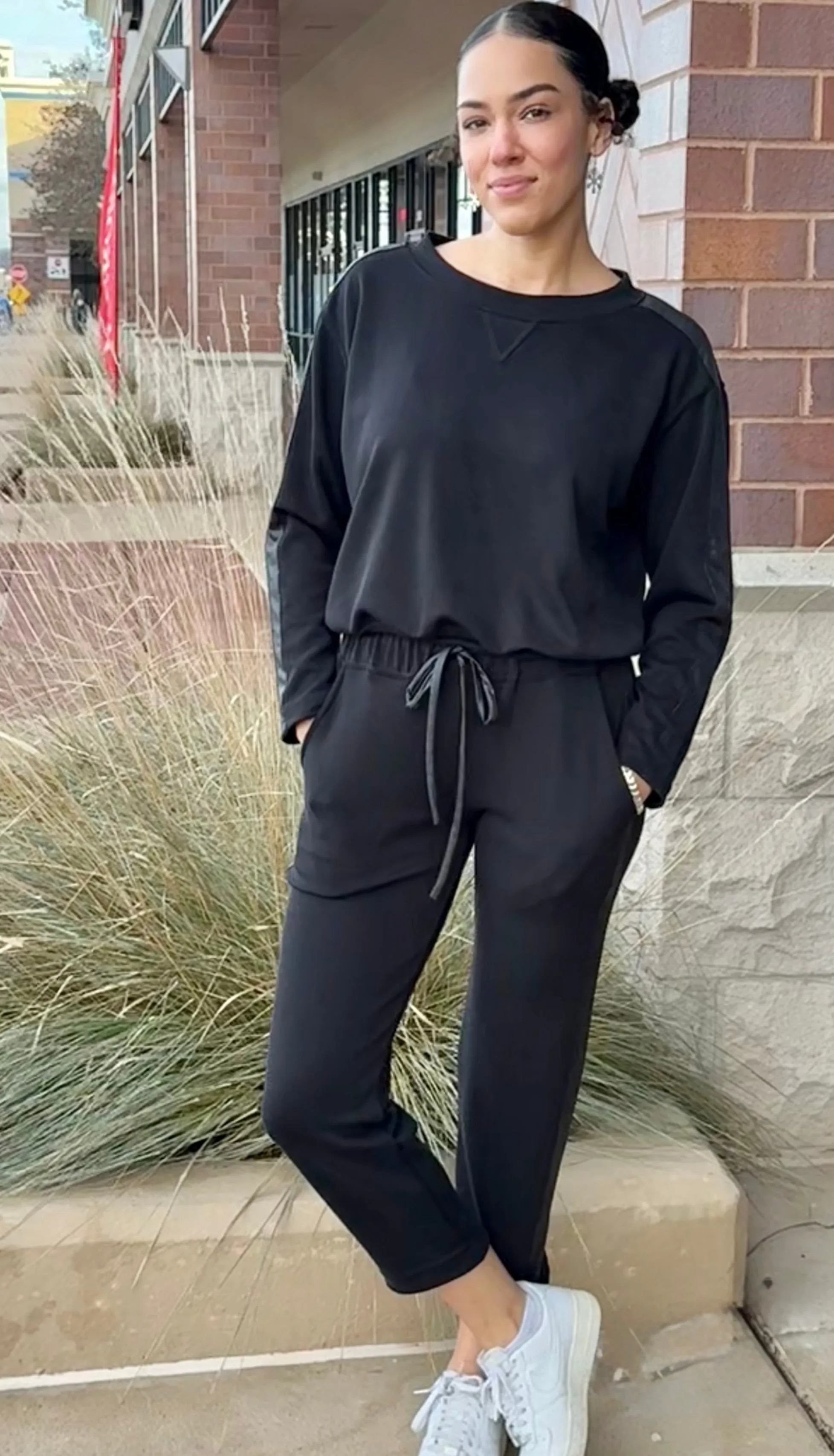 Ariella Black Set with Crew Neck Top and Straight Leg Cropped Pant