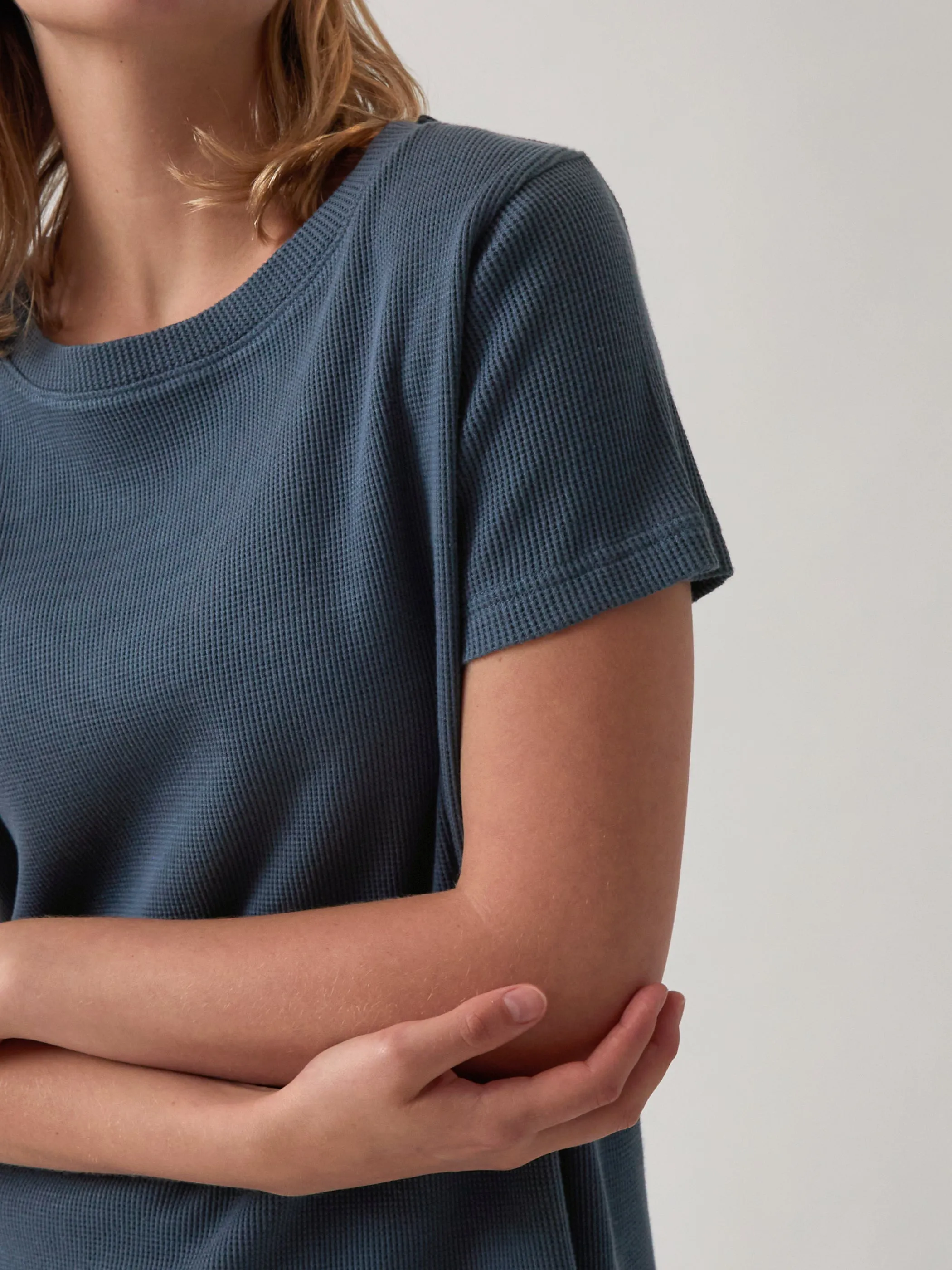 Balance Waffle Knit Tee Shirt in Navy