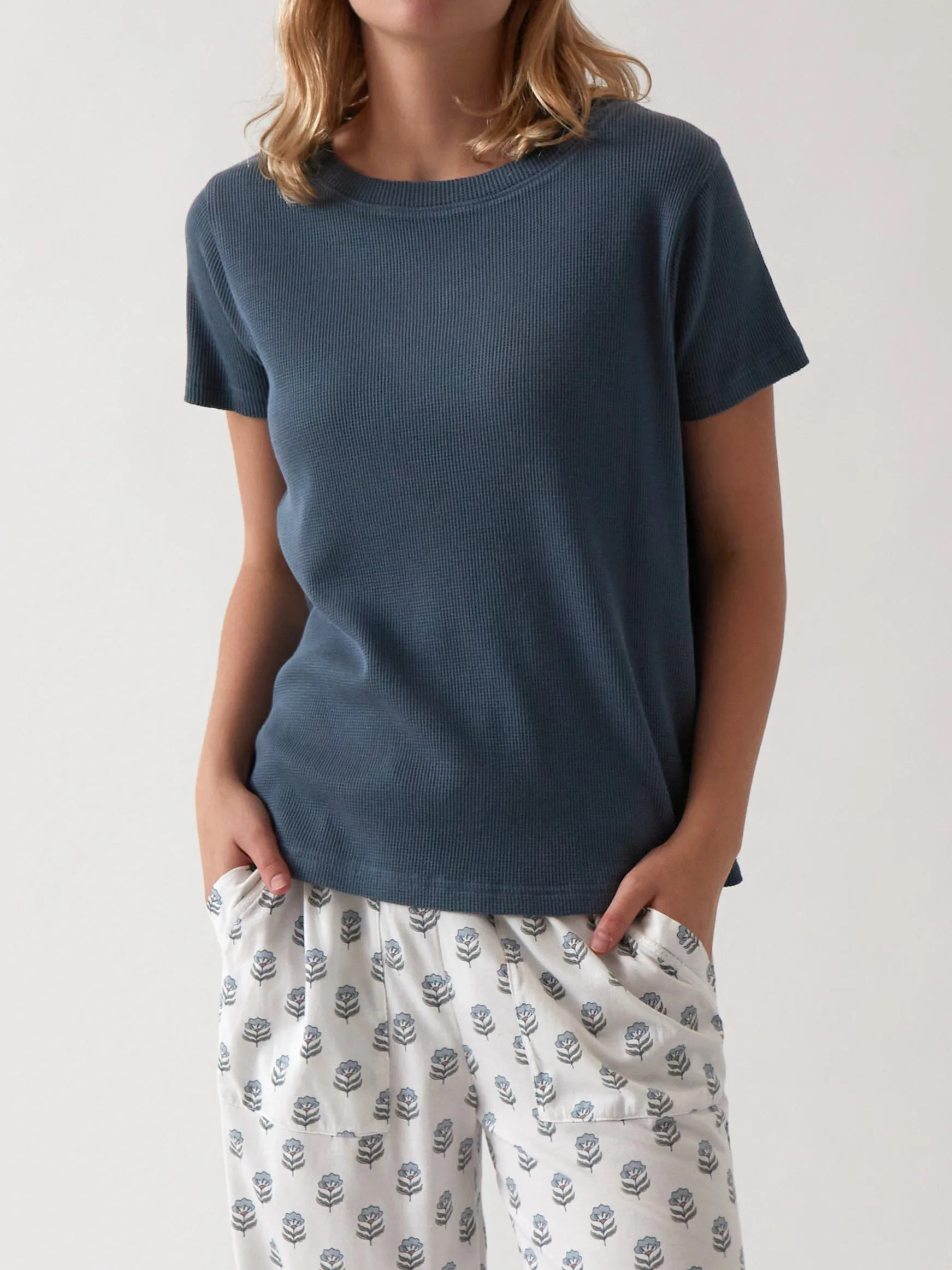 Balance Waffle Knit Tee Shirt in Navy