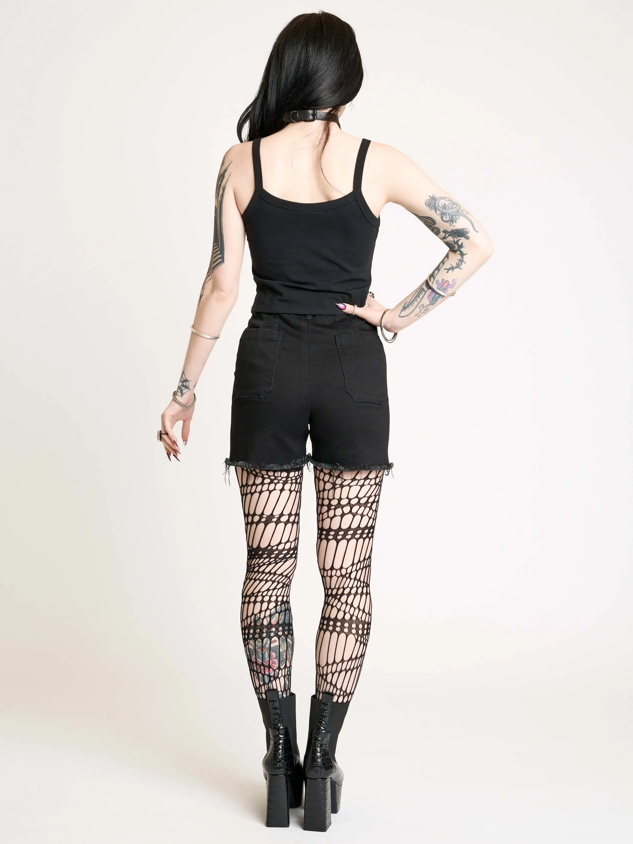 Bat Embroidered Denim Shorts