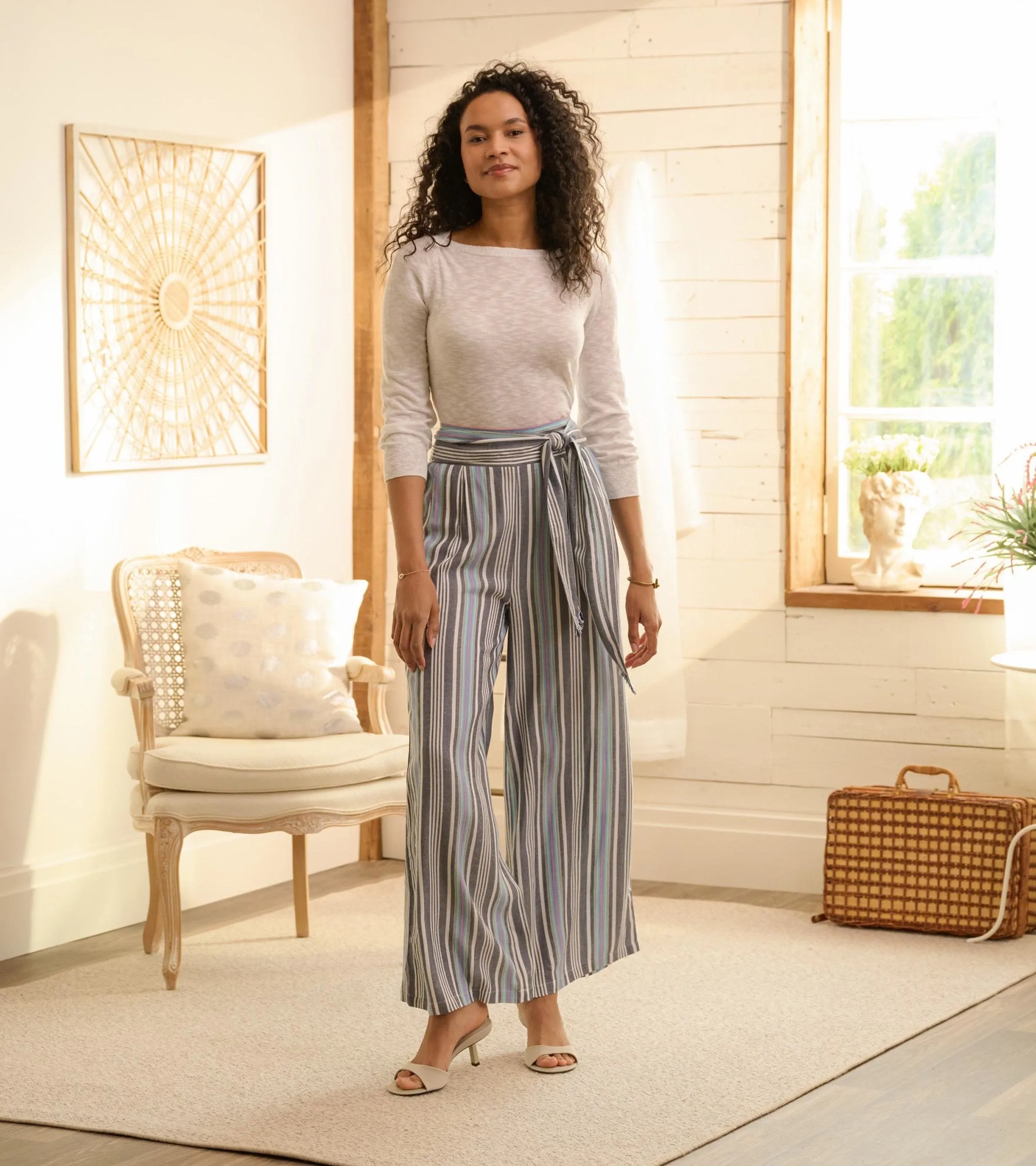 Belted Wide Leg Trousers - Rainbow Stripes