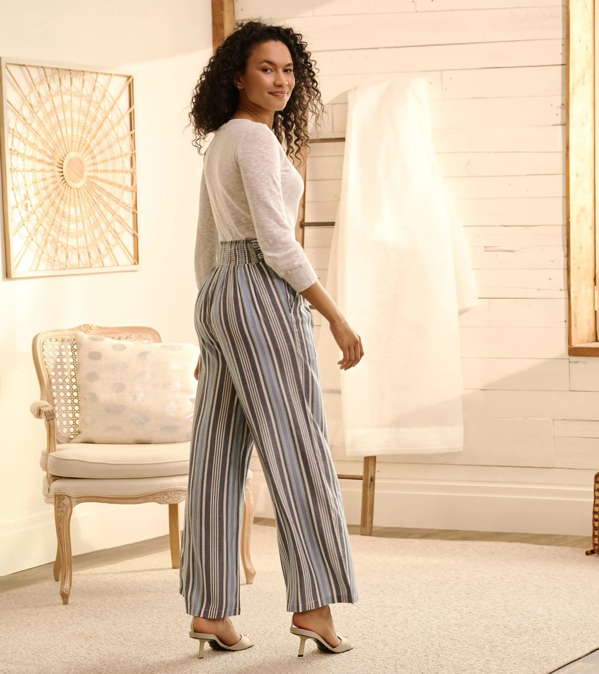 Belted Wide Leg Trousers - Rainbow Stripes
