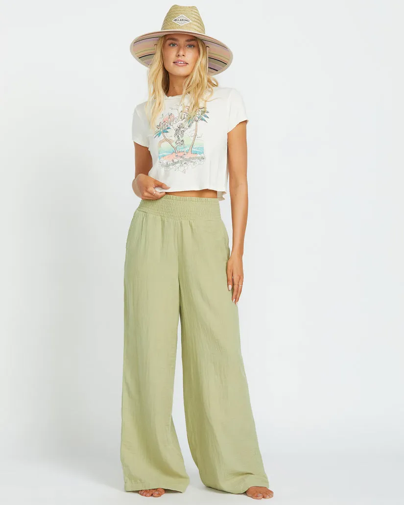 Billabong New Waves Gauze Elastic Waist Pants - AVOCADO