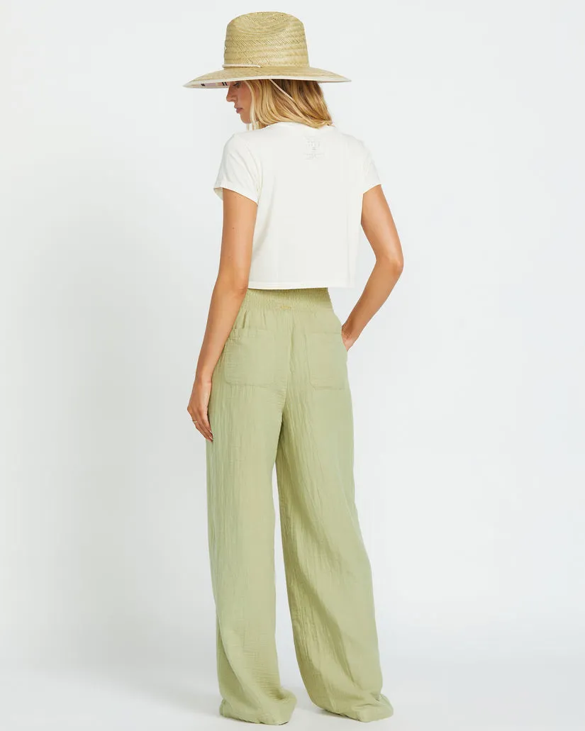 Billabong New Waves Gauze Elastic Waist Pants - AVOCADO