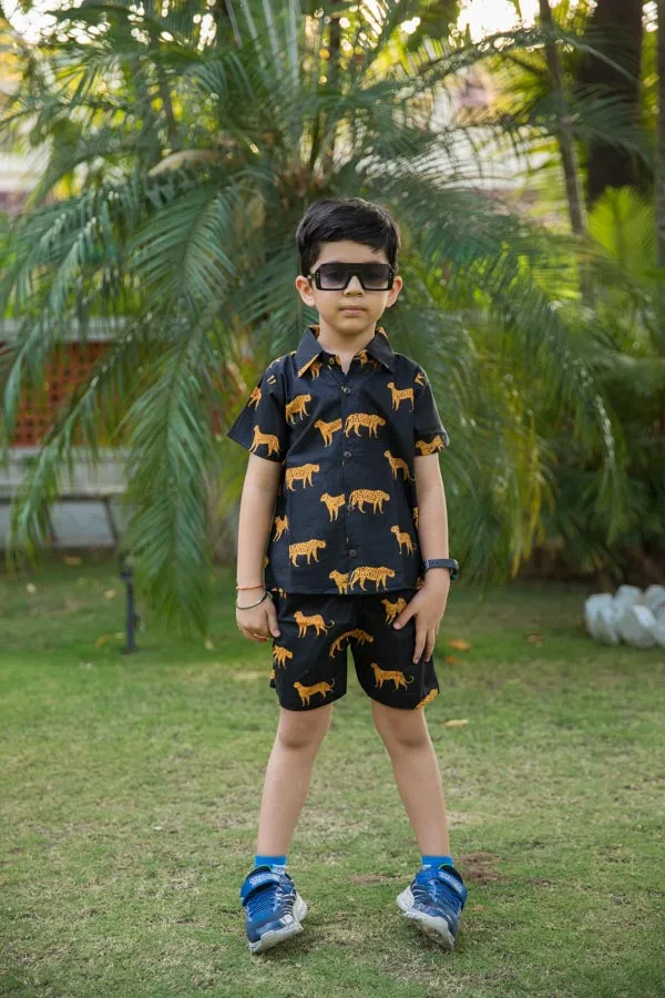Black Cheetah Print Shirt Shorts Boy’s Co-ord Set