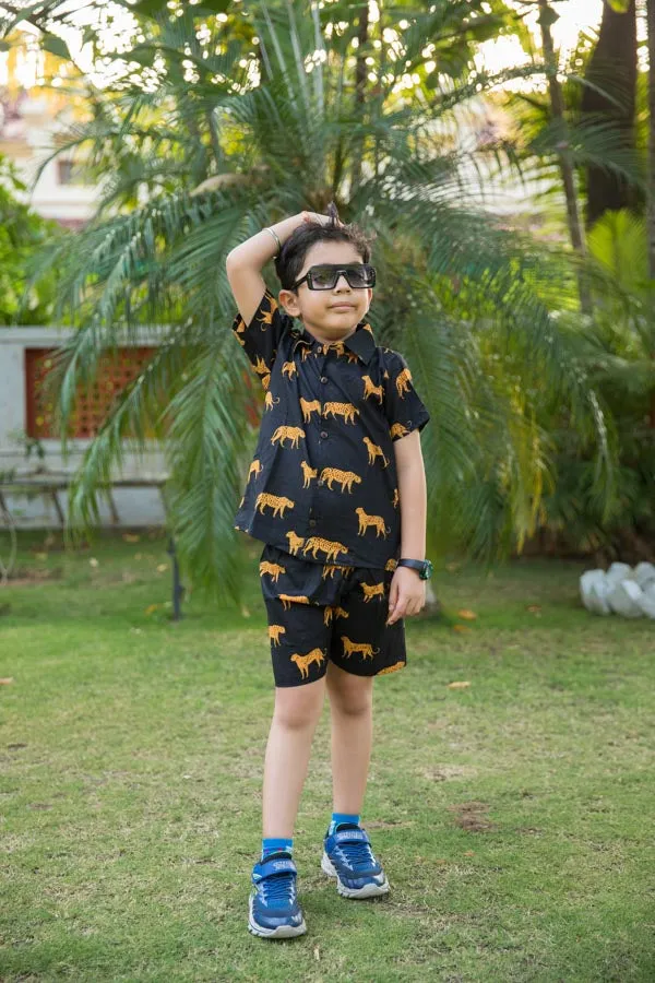 Black Cheetah Print Shirt Shorts Boy’s Co-ord Set