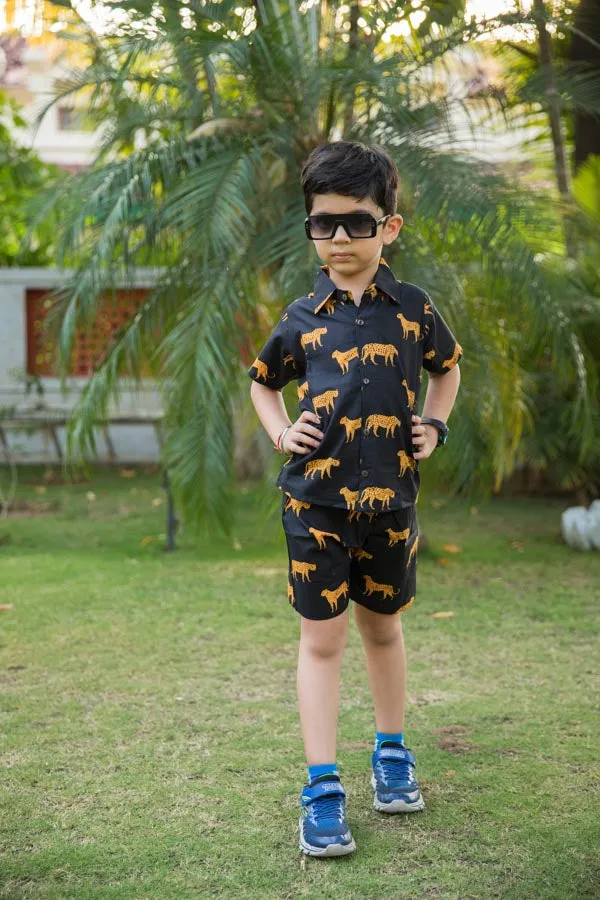 Black Cheetah Print Shirt Shorts Boy’s Co-ord Set