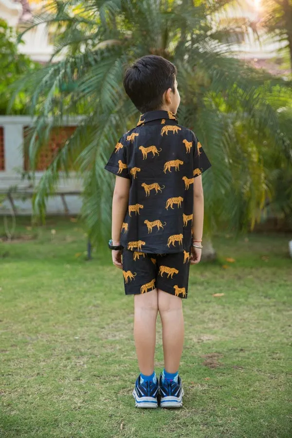 Black Cheetah Print Shirt Shorts Boy’s Co-ord Set