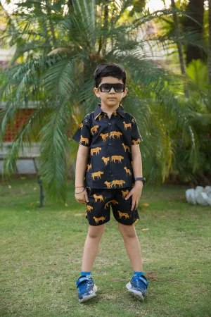 Black Cheetah Print Shirt Shorts Boy’s Co-ord Set