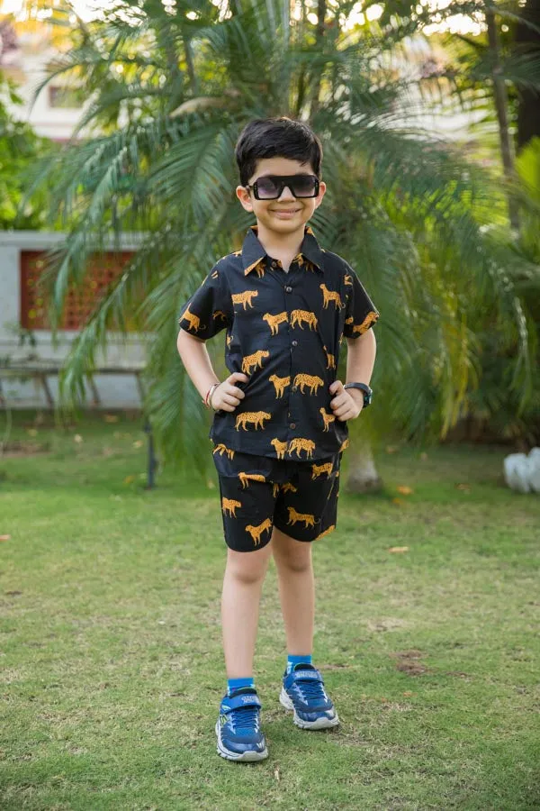 Black Cheetah Print Shirt Shorts Boy’s Co-ord Set