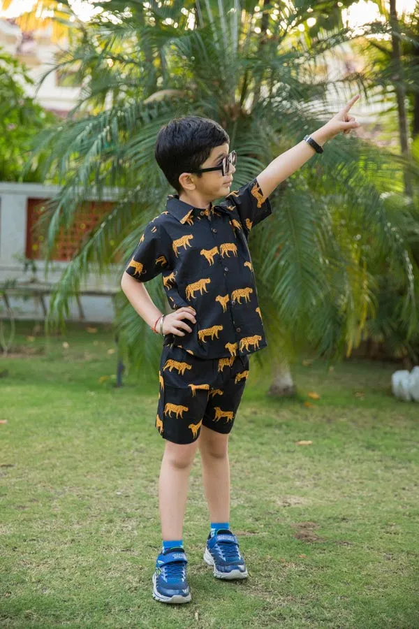 Black Cheetah Print Shirt Shorts Boy’s Co-ord Set