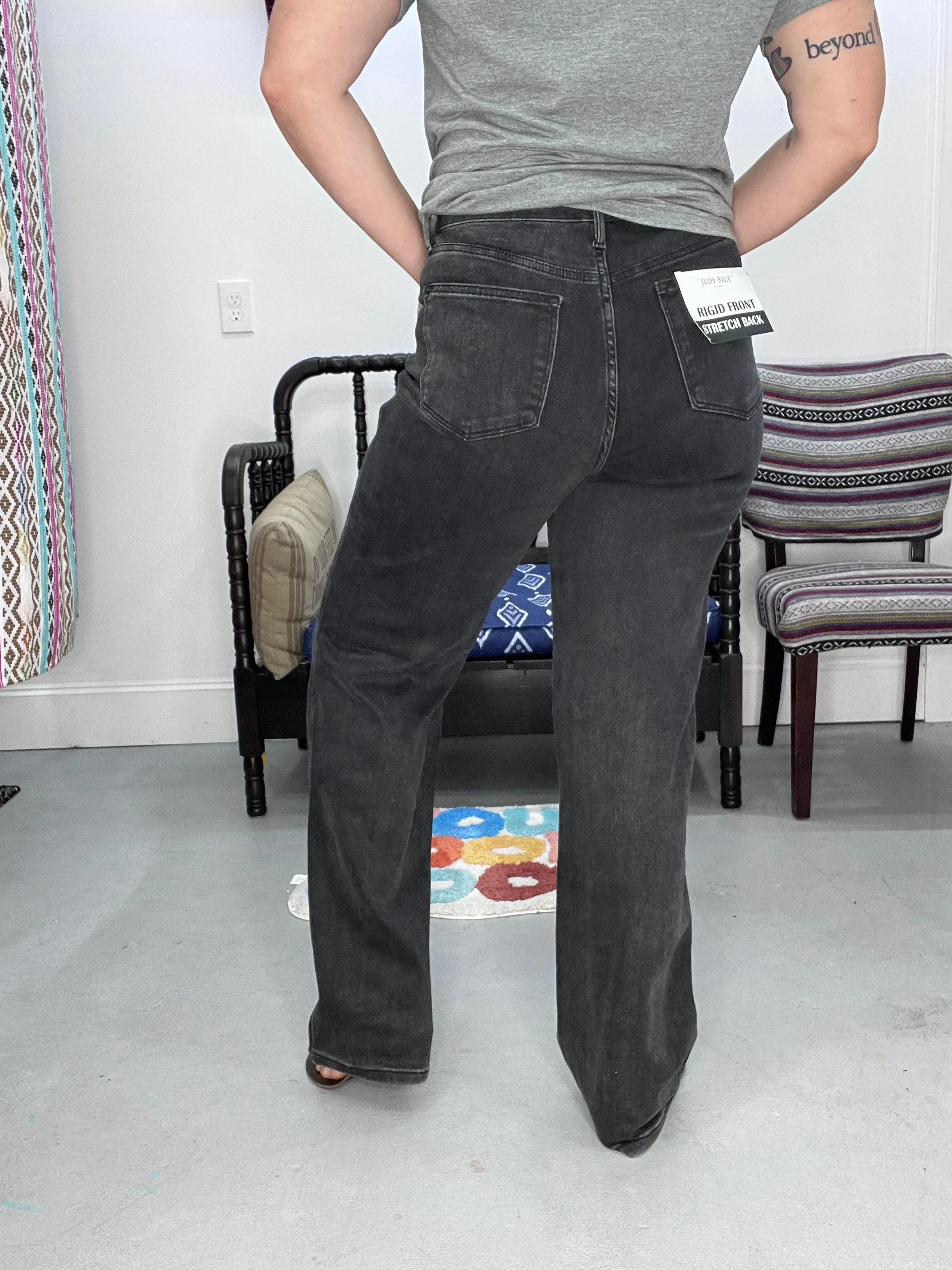 Black Distressed Straight Leg Jeans