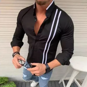 Black Striped Pattern Men's Shirt