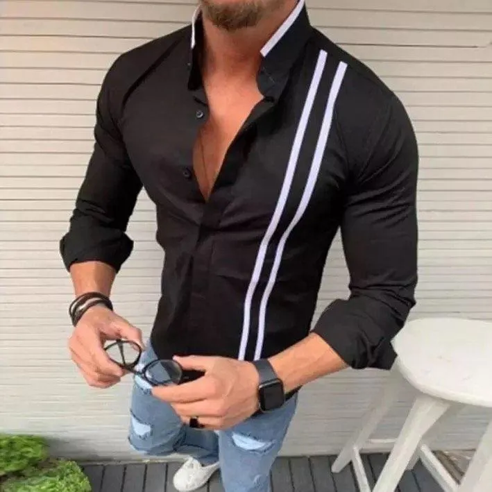 Black Striped Pattern Men's Shirt