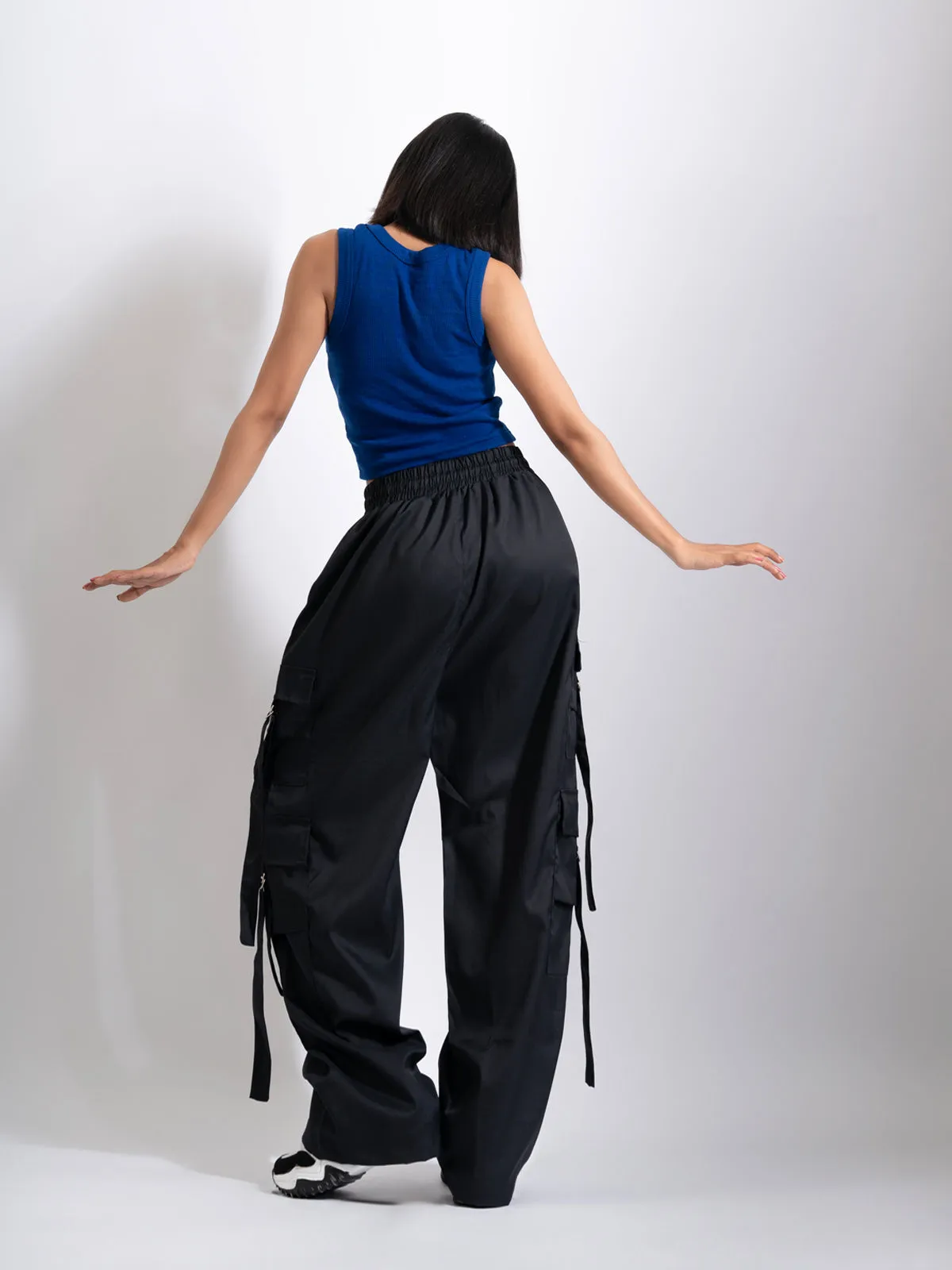 Black Tactical Baggy Parachute Pants