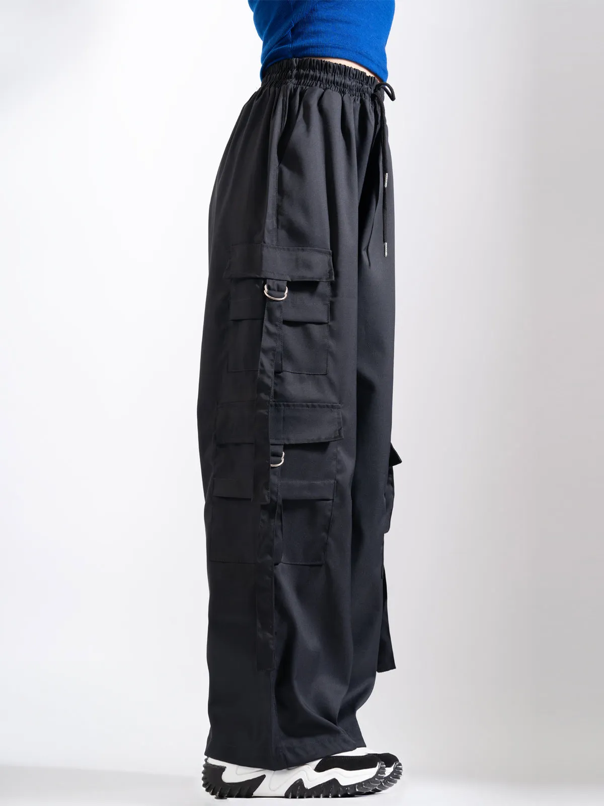 Black Tactical Baggy Parachute Pants