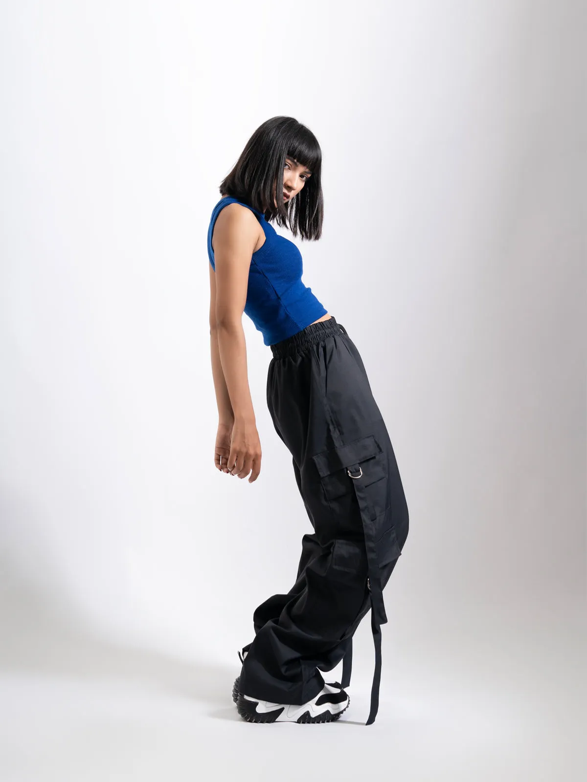 Black Tactical Baggy Parachute Pants