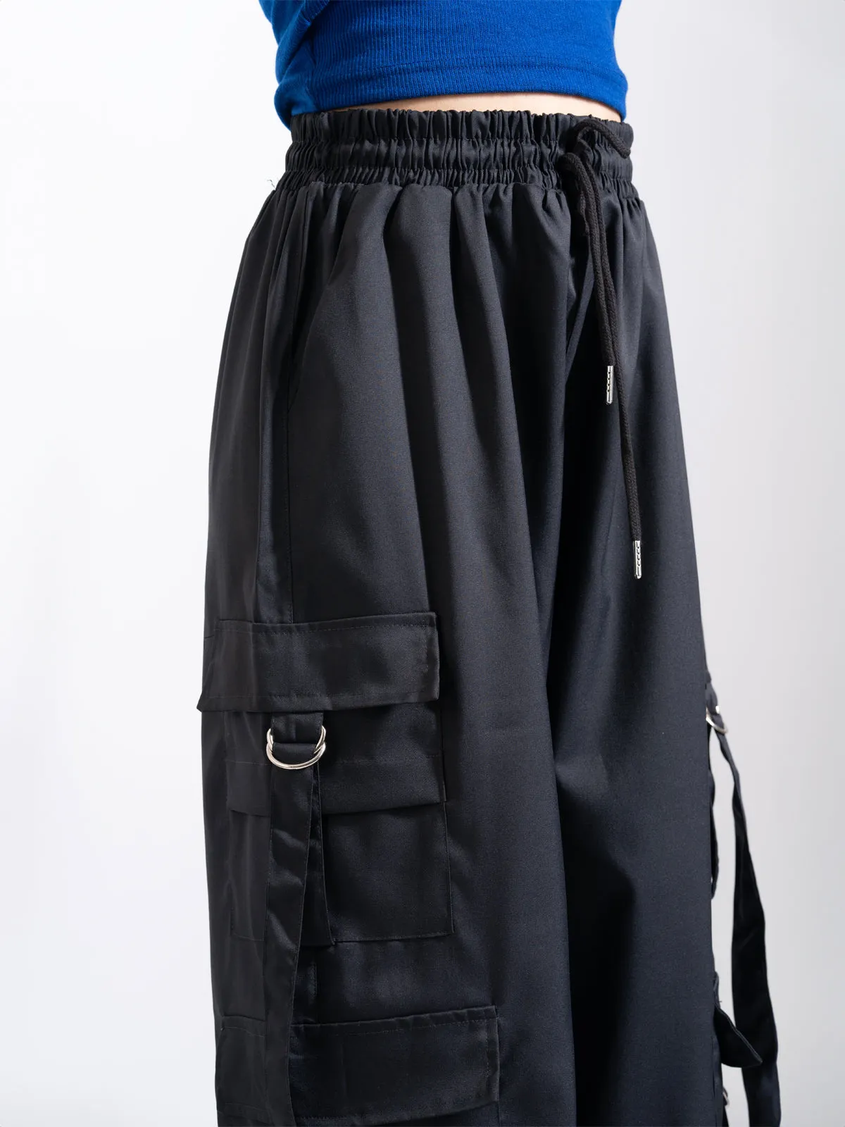 Black Tactical Baggy Parachute Pants