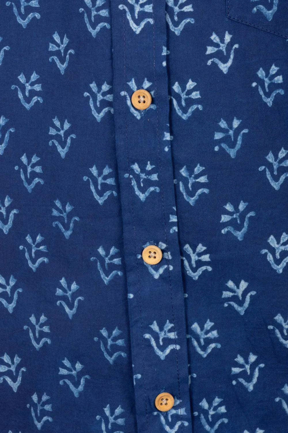 Blue Half Sleeve Indigo Hand Block Print Cotton Shirt 10074612