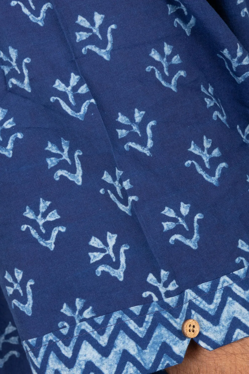 Blue Half Sleeve Indigo Hand Block Print Cotton Shirt 10074612
