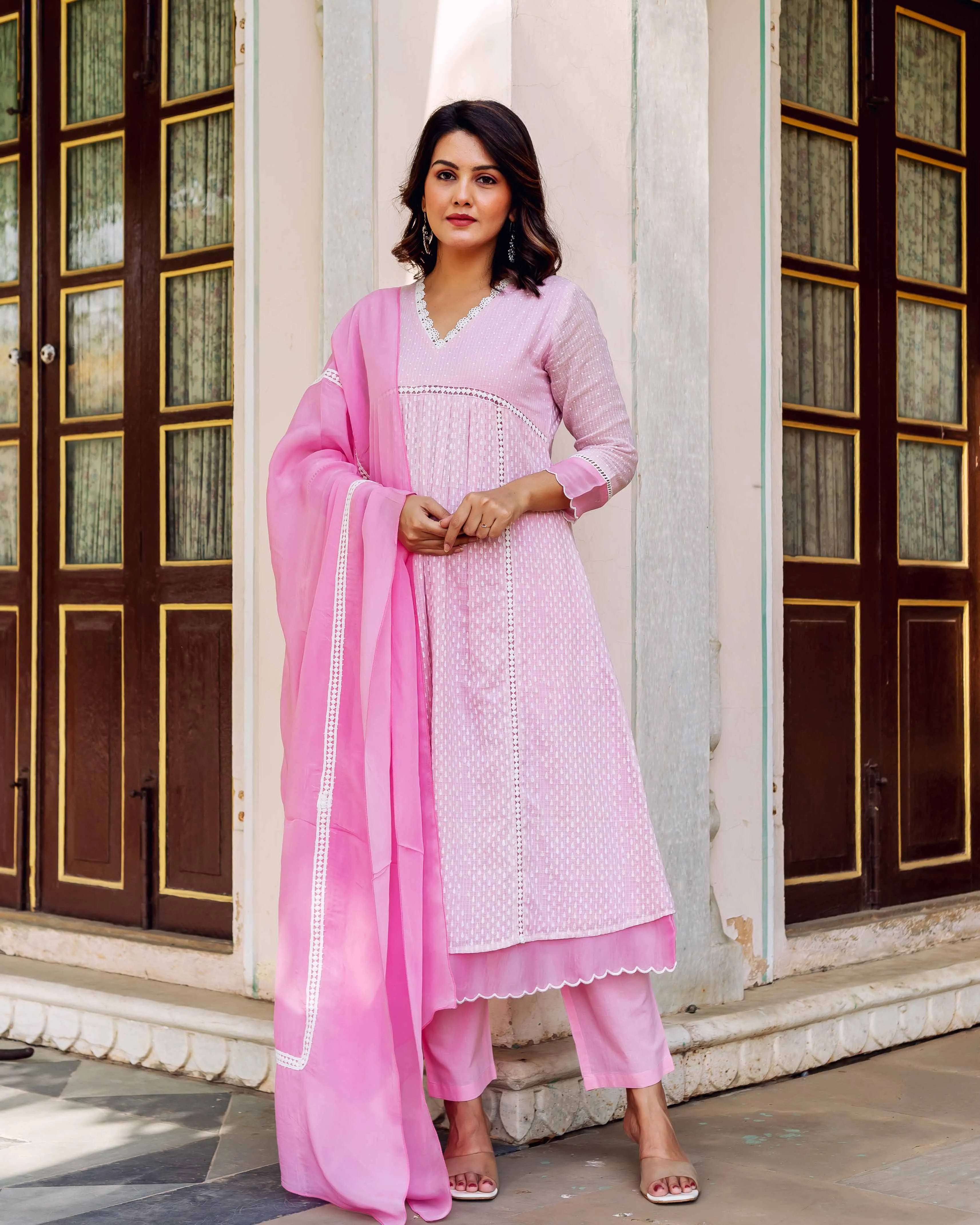 Blush Meadow Kota Doria Kurta