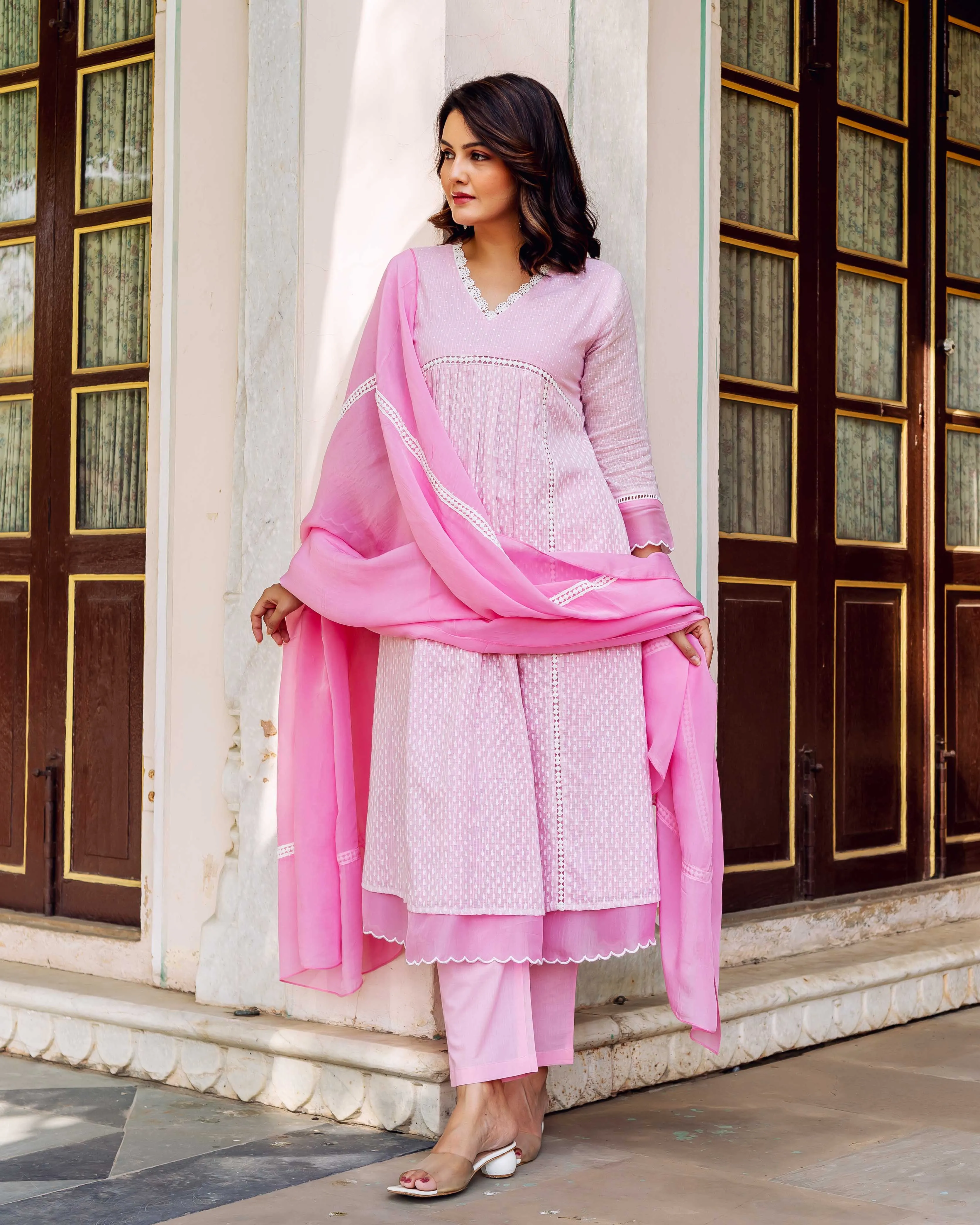 Blush Meadow Kota Doria Kurta