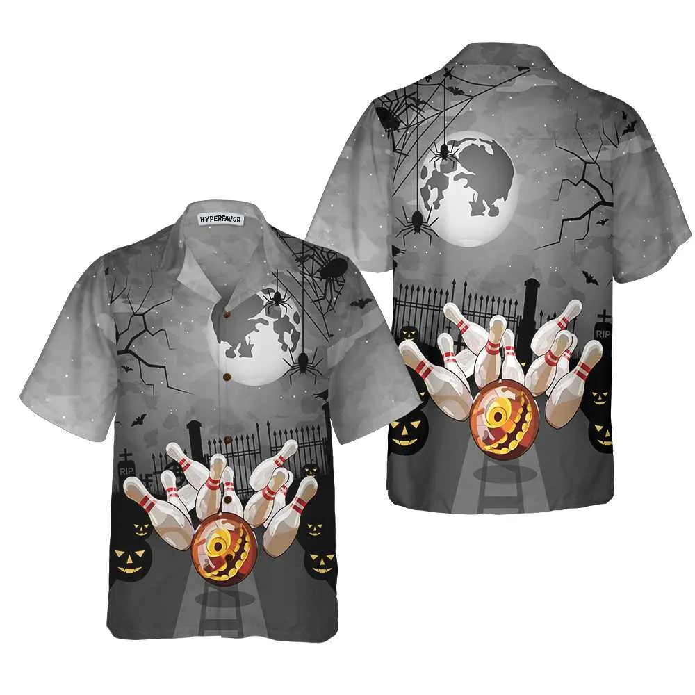 Bowling Halloween Hawaiian Shirt, Spooky 10 Pin Bowling Halloween Shirt, Best Gift For Bowling Players, Friend, Family