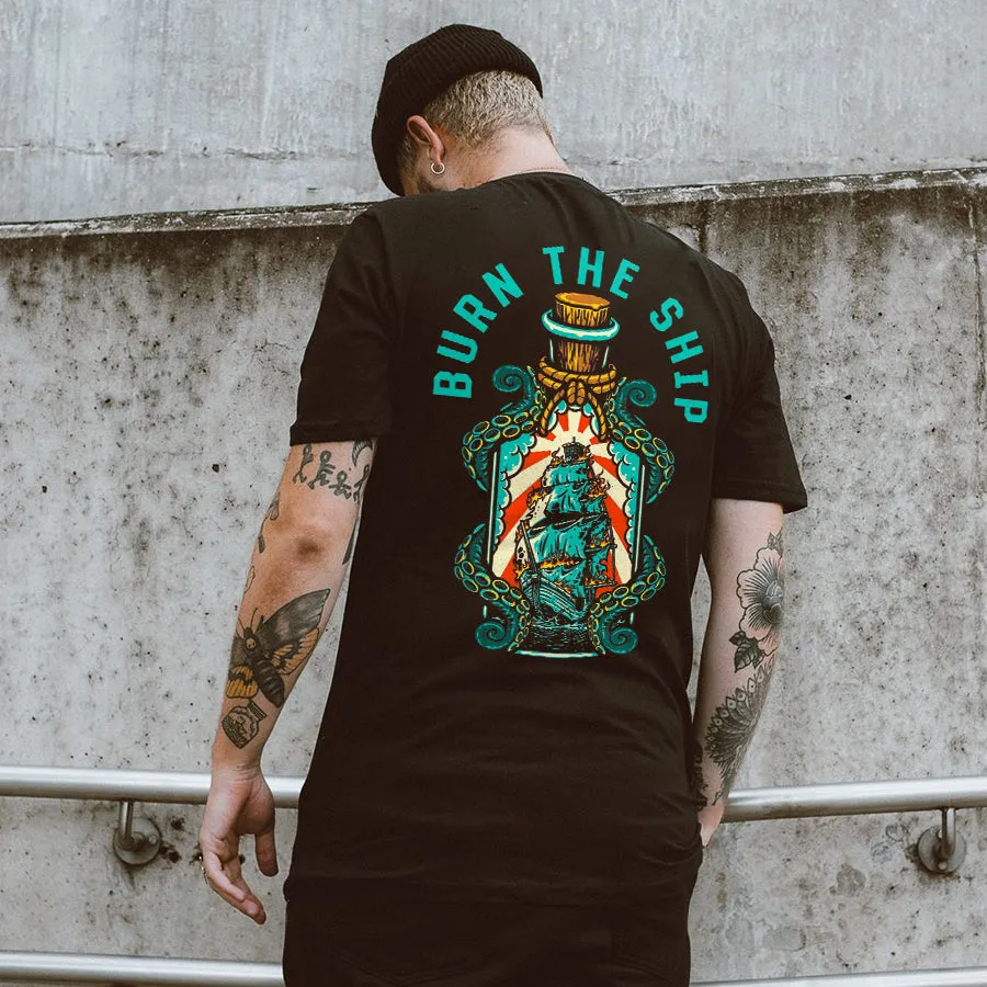 Burn The Ship Printed Men's T-shirt