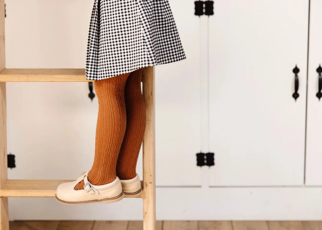 Cable Knit Tights - Sugar Almond