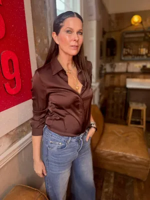 Camille Satin Shirt Chocolate