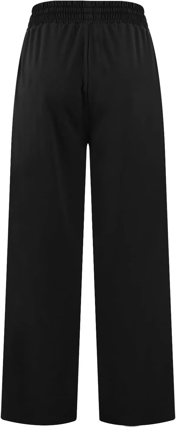 Capri Pants for Women, Black Wide Leg Pants for Women Cargo High Waisted Trousers Linen Petite Wide Leg Summer