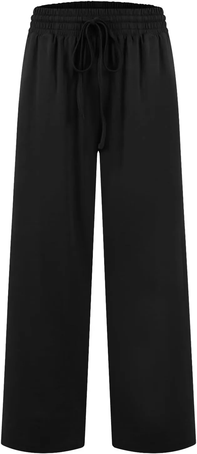 Capri Pants for Women, Black Wide Leg Pants for Women Cargo High Waisted Trousers Linen Petite Wide Leg Summer