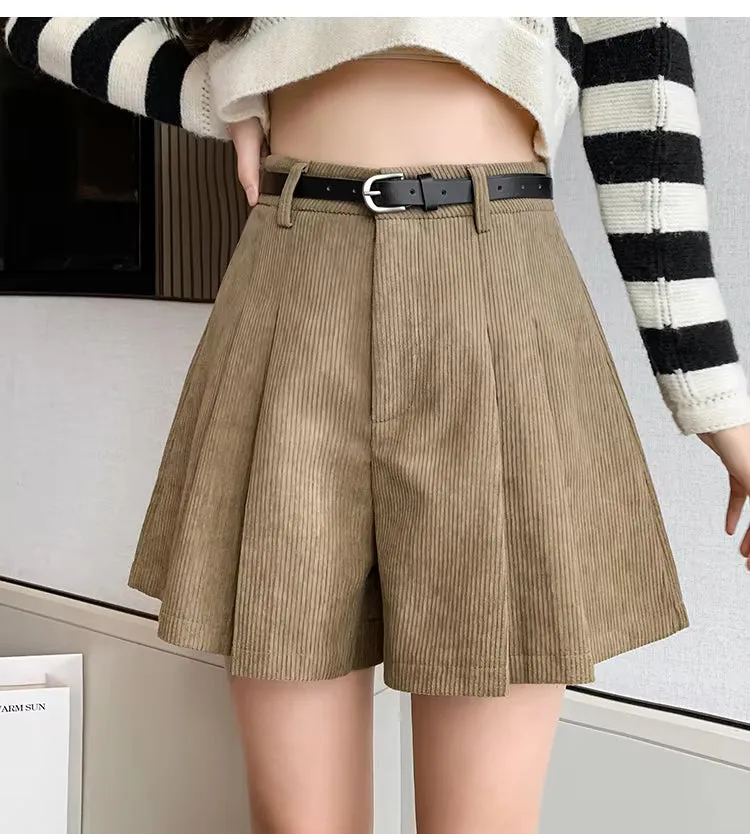 Classic A-Line Pleated Corduroy Shorts