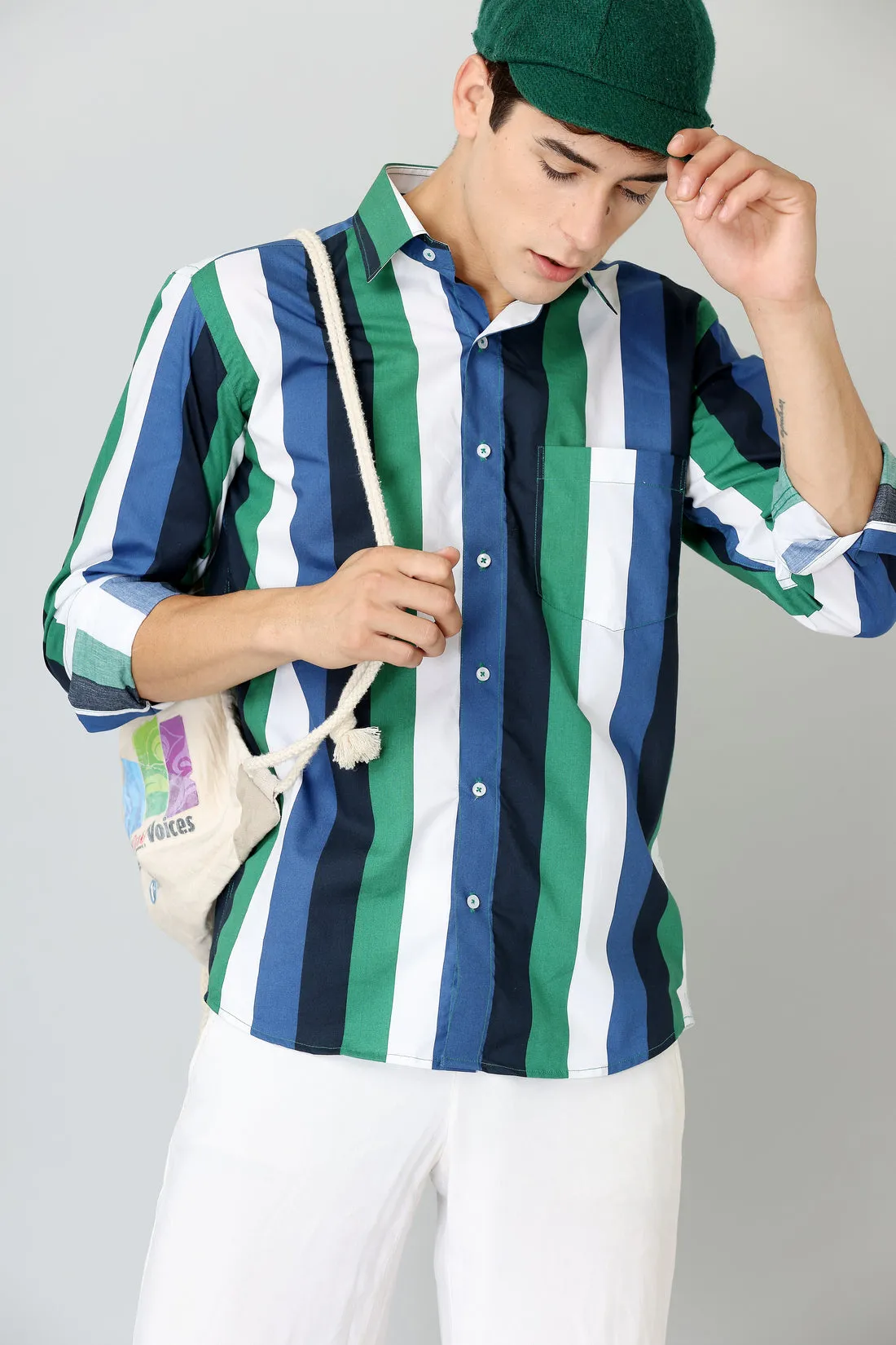 Combo of 2 Cotton striped shirt & white shirt