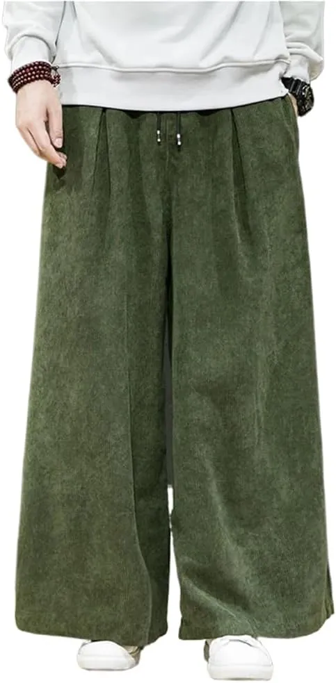 Corduroy Wide-Leg Harem Pants Men Casual Trousers Male Loose Big Size Streetwear