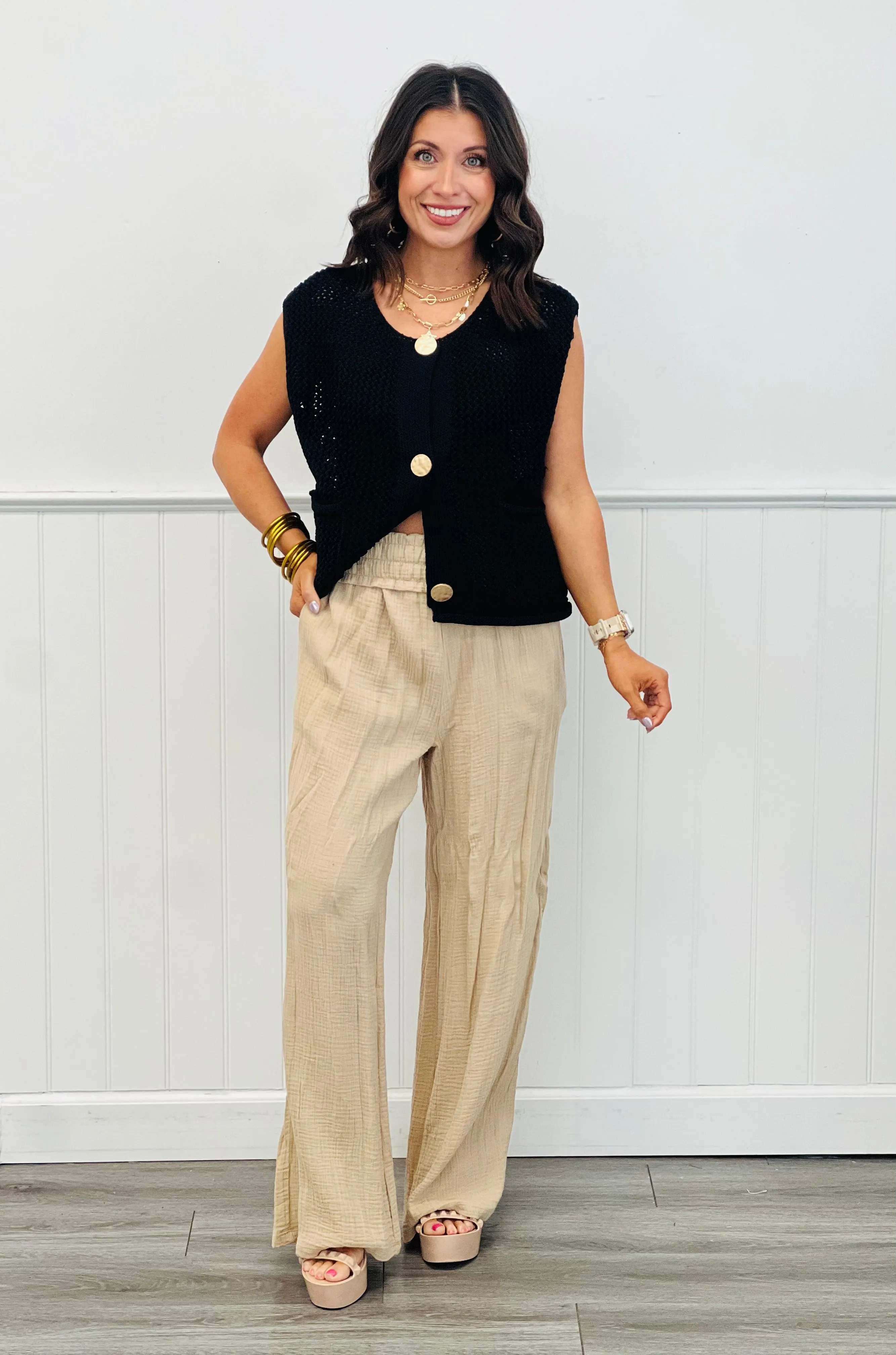 Cotton Gauze Wide Leg Pants (Reg & Plus)-2 Colors