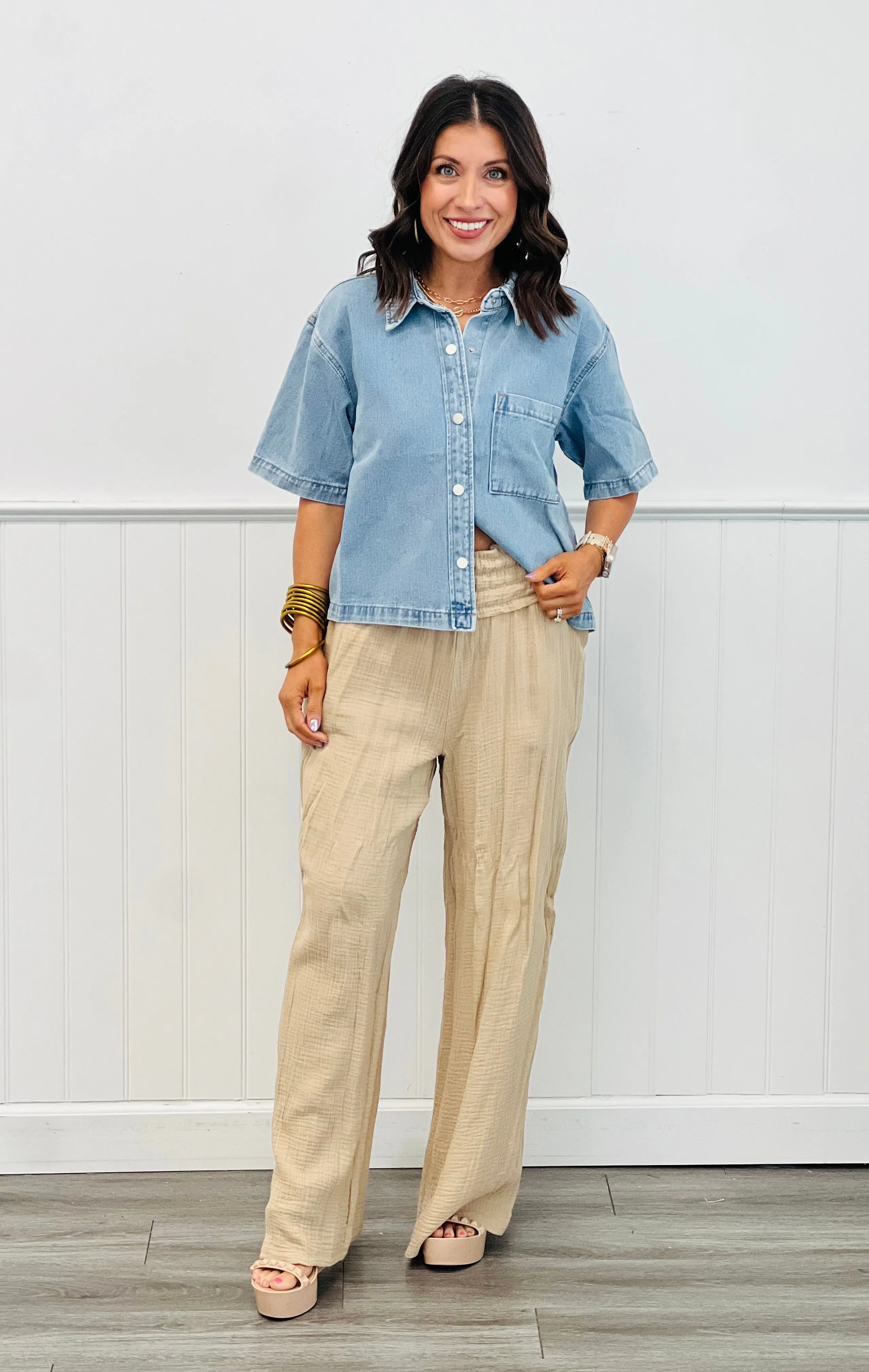 Cotton Gauze Wide Leg Pants (Reg & Plus)-2 Colors