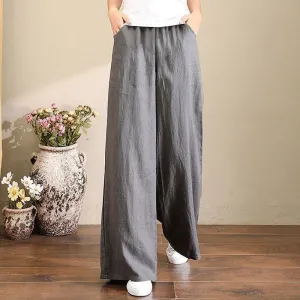 Cotton Linen Pants for Women Loose Basic High Waist Wide Leg Trousers Pant