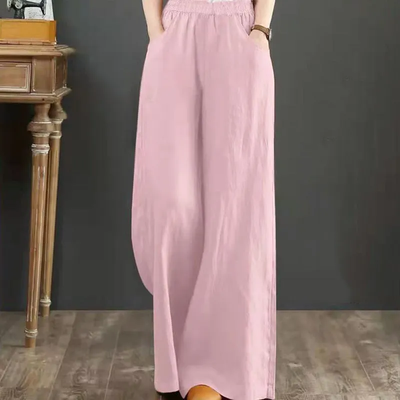 Cotton Linen Pants for Women Loose Basic High Waist Wide Leg Trousers Pant