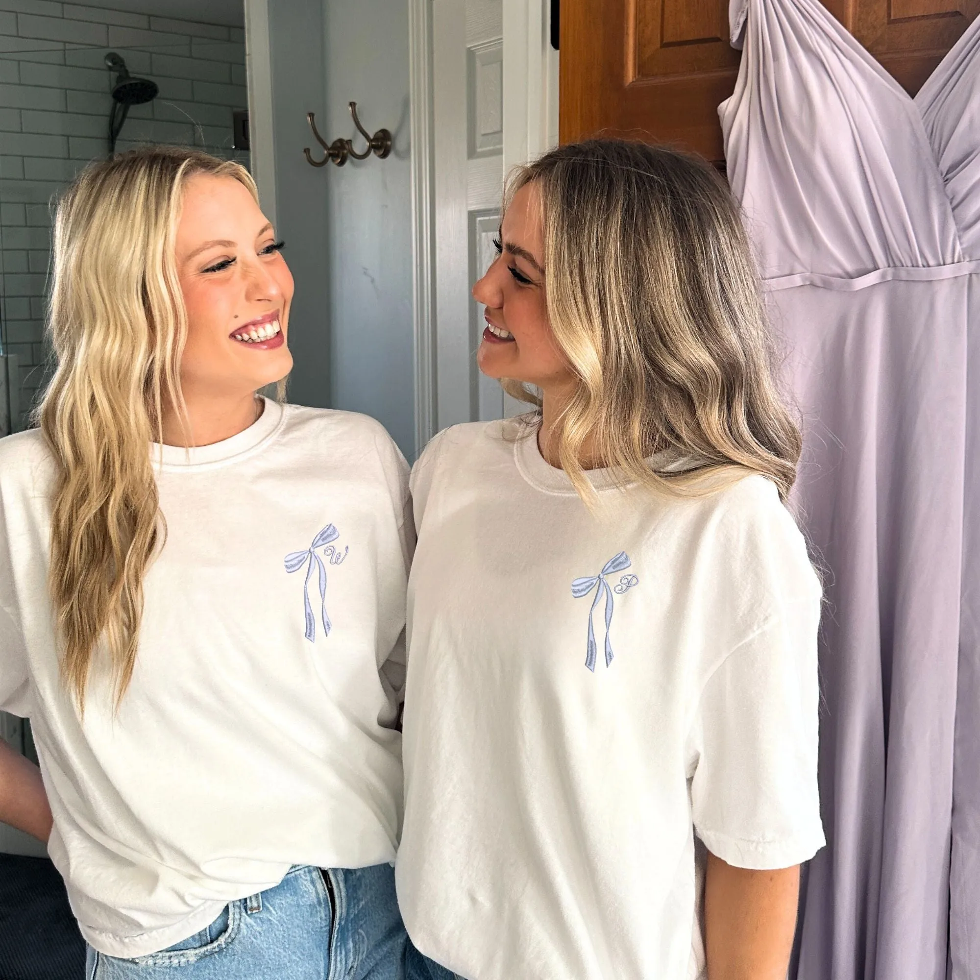 Custom Embroidered Dainty Initial Ribbon Comfort Colors T-Shirt