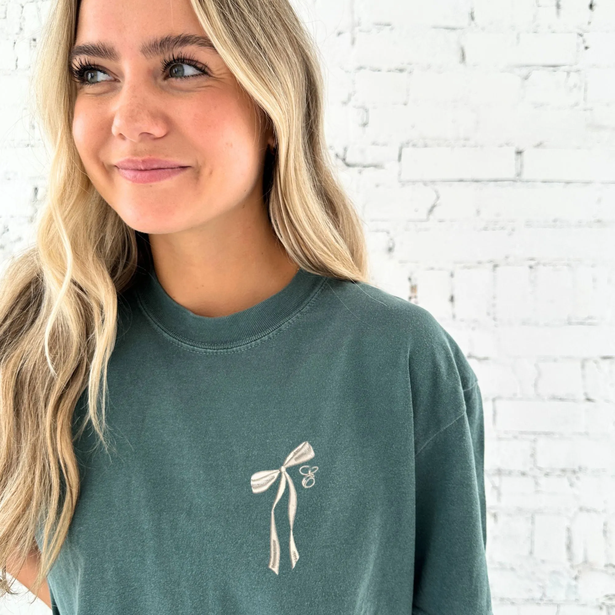 Custom Embroidered Dainty Initial Ribbon Comfort Colors T-Shirt