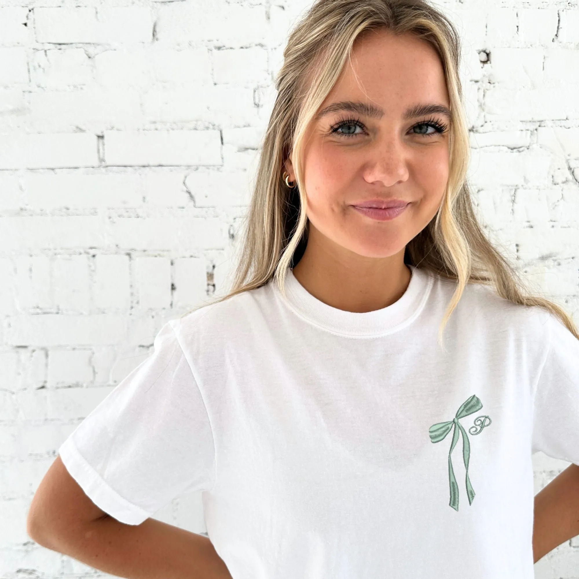 Custom Embroidered Dainty Initial Ribbon Comfort Colors T-Shirt