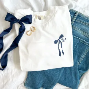 Custom Embroidered Dainty Initial Ribbon Comfort Colors T-Shirt